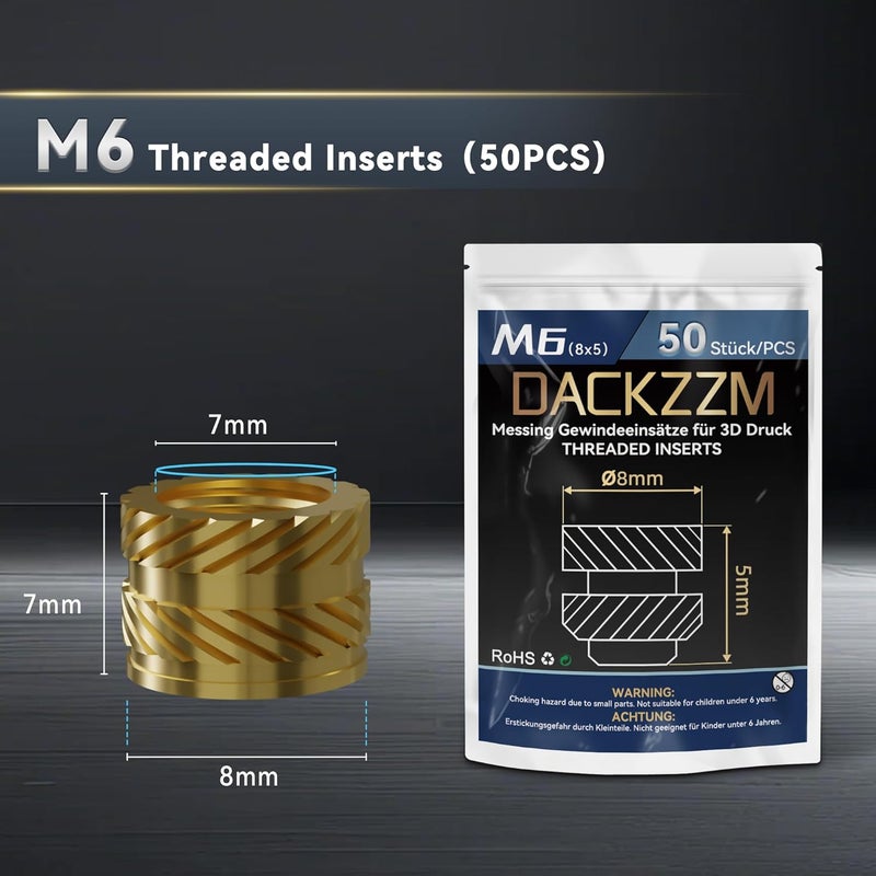 DACKZZM M6 Heat Set Insert, Threaded Inserts for Plastic and 3D Printing (50 Pieces), Brass Metric Knurled Nuts - Insert by Heat into Plastic Parts - Image 3